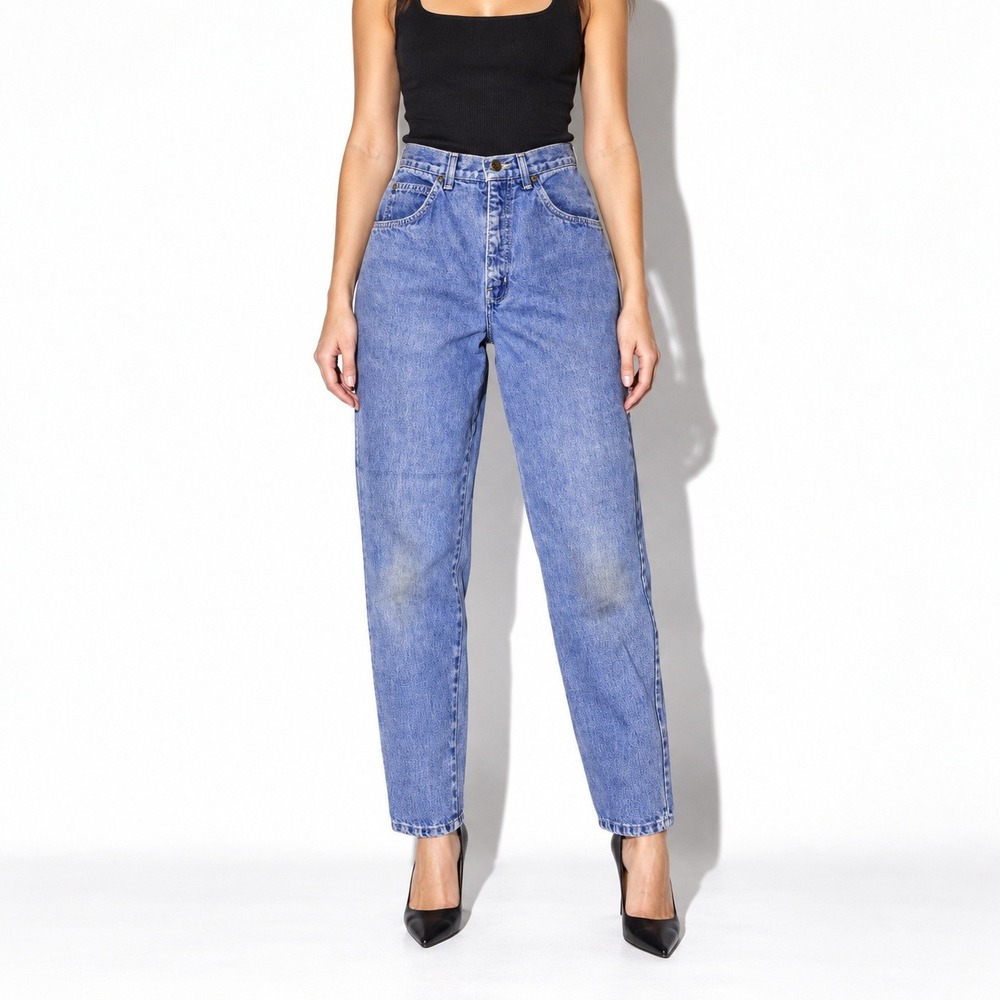 90s Vintage Medium Wash Tapered Leg Jeans Womens 0 Blue High Waist Denim